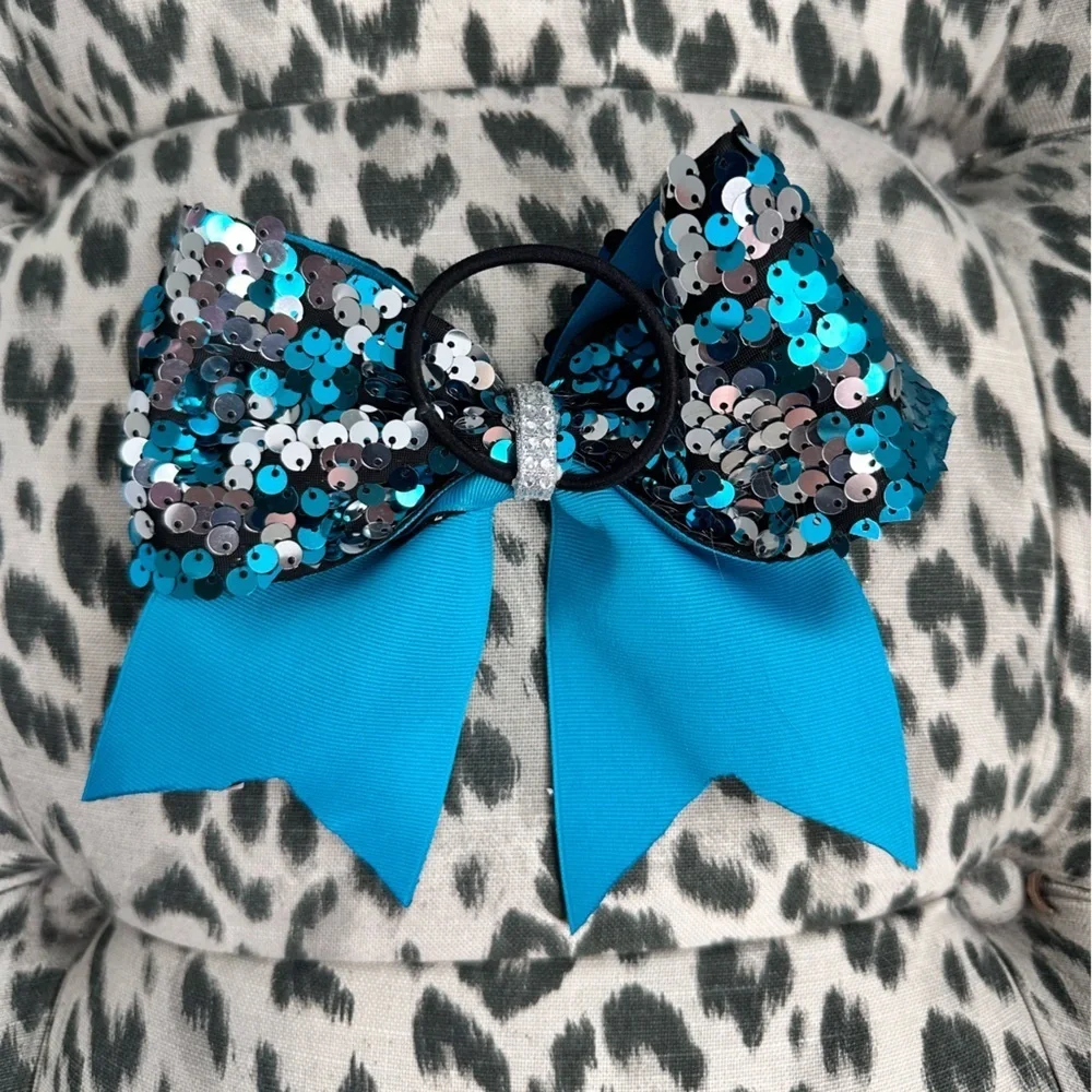 Blue & Silver Sequined Cheerleading Bow